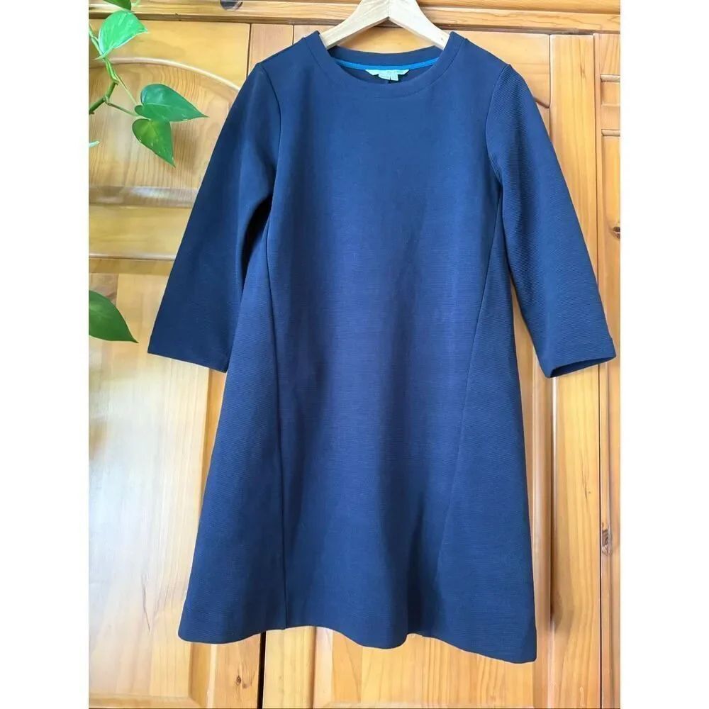 Boden Navy Ribbed A-Line Dress Petite US 4 3/4 Sleeve - Picture 4 of 9